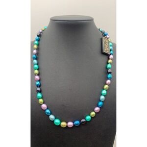 NWT Honora Cultured Pearl Necklace Blues Greens Purple Colors 18" 925 Clasp